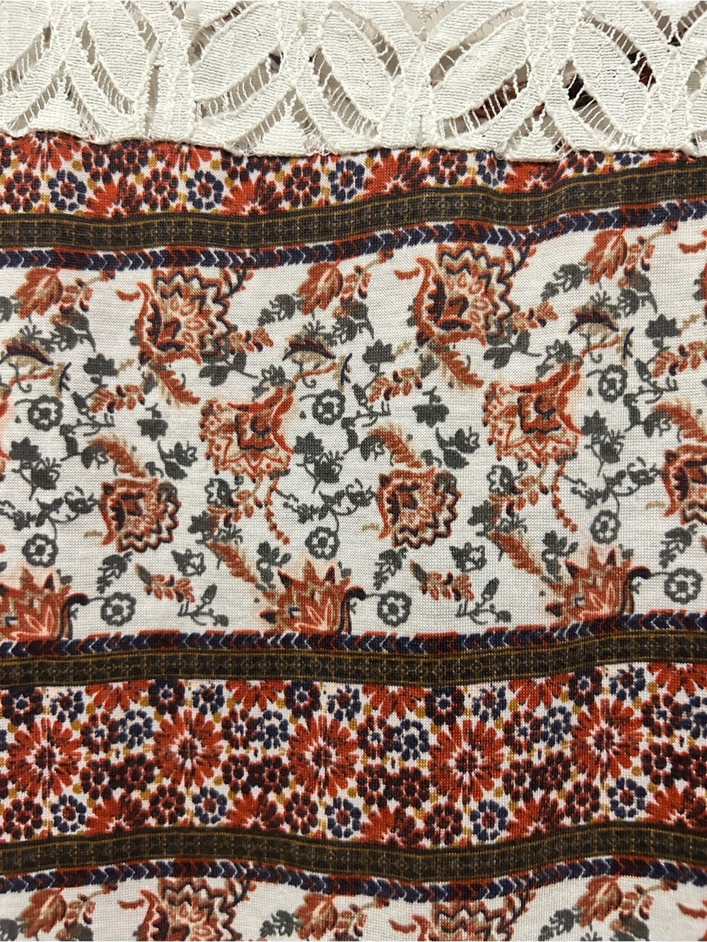 Boho Floral Lace-Trim Women’s PeplumTop in Rust and White - Picture 3 of 5